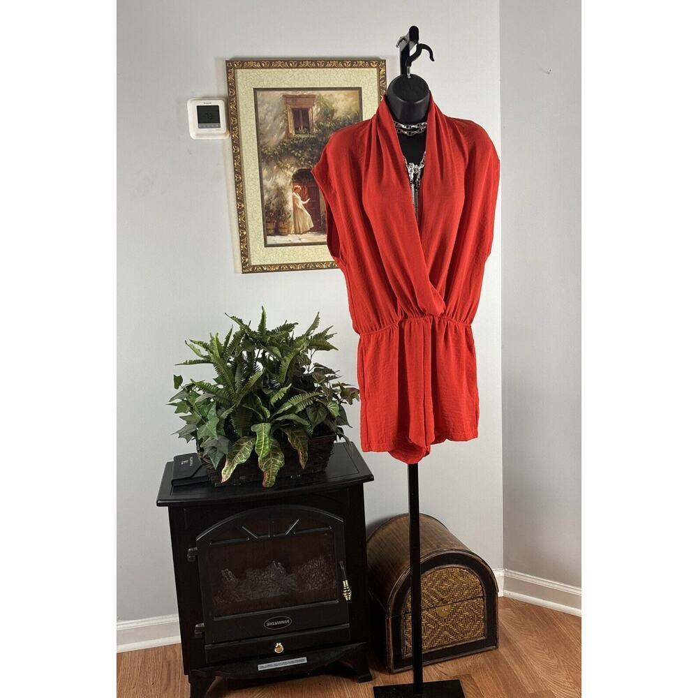 Flawless Women Jumpsuit Romper Orange Shorts Sleeve Elastic Waist Small Pockets